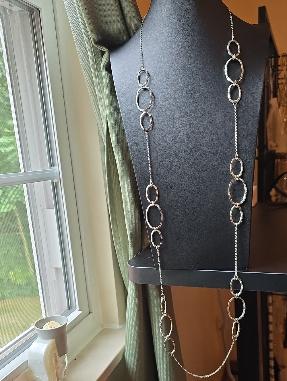 Silver Link Circle Long Necklace - Unbranded